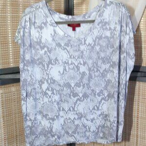 Jennifer Lopez Gray & White Snakeskin Print Top w/ Rhinestone Accents